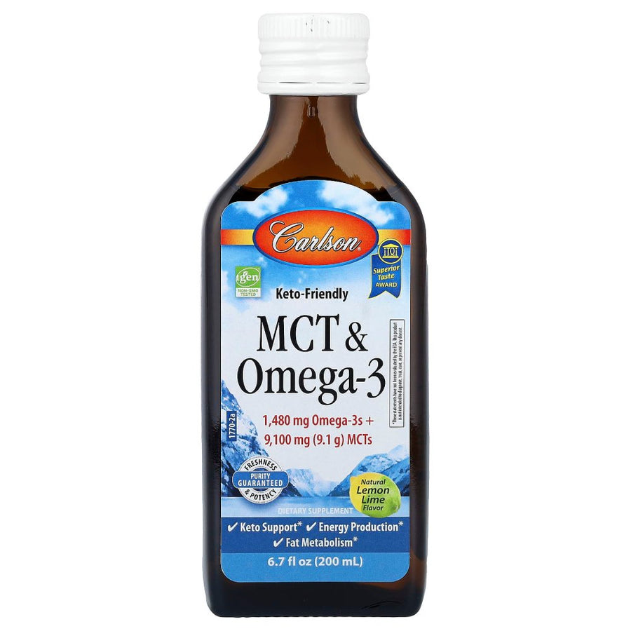 Carlson Mct 9100mg & Omega 3 1480mg Support Daily Energy, Heart Health, and Brain Function 200ml Lemon Flavor