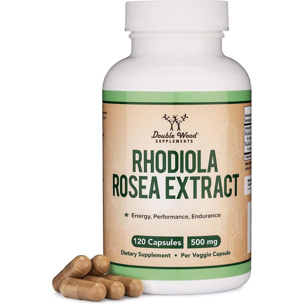 Double Wood Rhodiola Rosea Extract 500mg To Support Natural Energy, Enhance Mental Focus and Clarity, and Help the Body Adapt To Everyday Stress120 Veg Caps