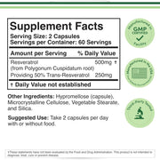 Double Wood Resveratrol 500mg To Provide Powerful Antioxidant Support, Helping Protect Cells From Oxidative Stress While Promoting Heart and Cardiovascular Health 120 Caps