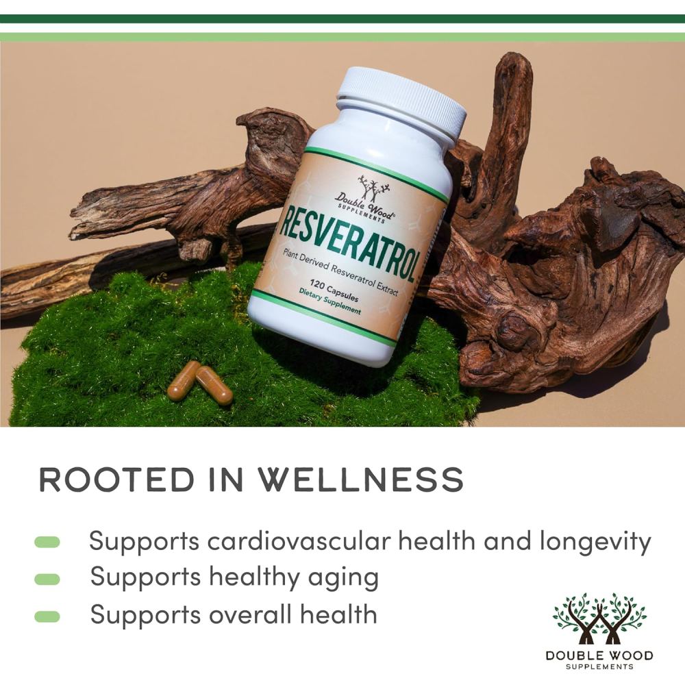 Double Wood Resveratrol 500mg To Provide Powerful Antioxidant Support, Helping Protect Cells From Oxidative Stress While Promoting Heart and Cardiovascular Health 120 Caps