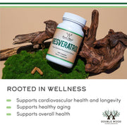 Double Wood Resveratrol 500mg To Provide Powerful Antioxidant Support, Helping Protect Cells From Oxidative Stress While Promoting Heart and Cardiovascular Health 120 Caps