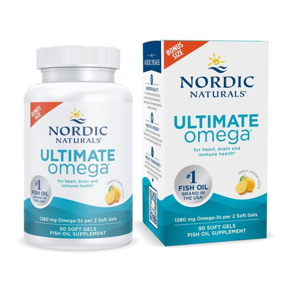 Nordic Naturals Ultimate Omega 1280mg To Support Heart,Brain, and Eye Health While Promoting Healthy Joint Function and Overall Wellness 90 Softgels