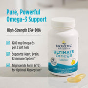 Nordic Naturals Ultimate Omega 1280mg To Support Heart,Brain, and Eye Health While Promoting Healthy Joint Function and Overall Wellness 90 Softgels