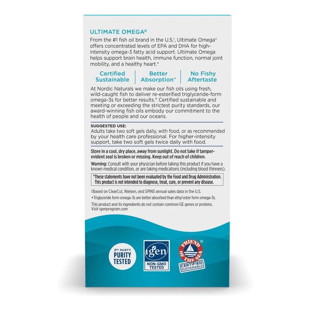 Nordic Naturals Ultimate Omega 1280mg To Support Heart,Brain, and Eye Health While Promoting Healthy Joint Function and Overall Wellness 90 Softgels