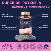 Totaria Myo + D- Chiro Inositol With Folate & Vitamin D Promote Regular Menstrual Cycles, Supports Fertility and Egg Quality, Improves Insulin Sensitivity in Women with PCOS 120 Caps