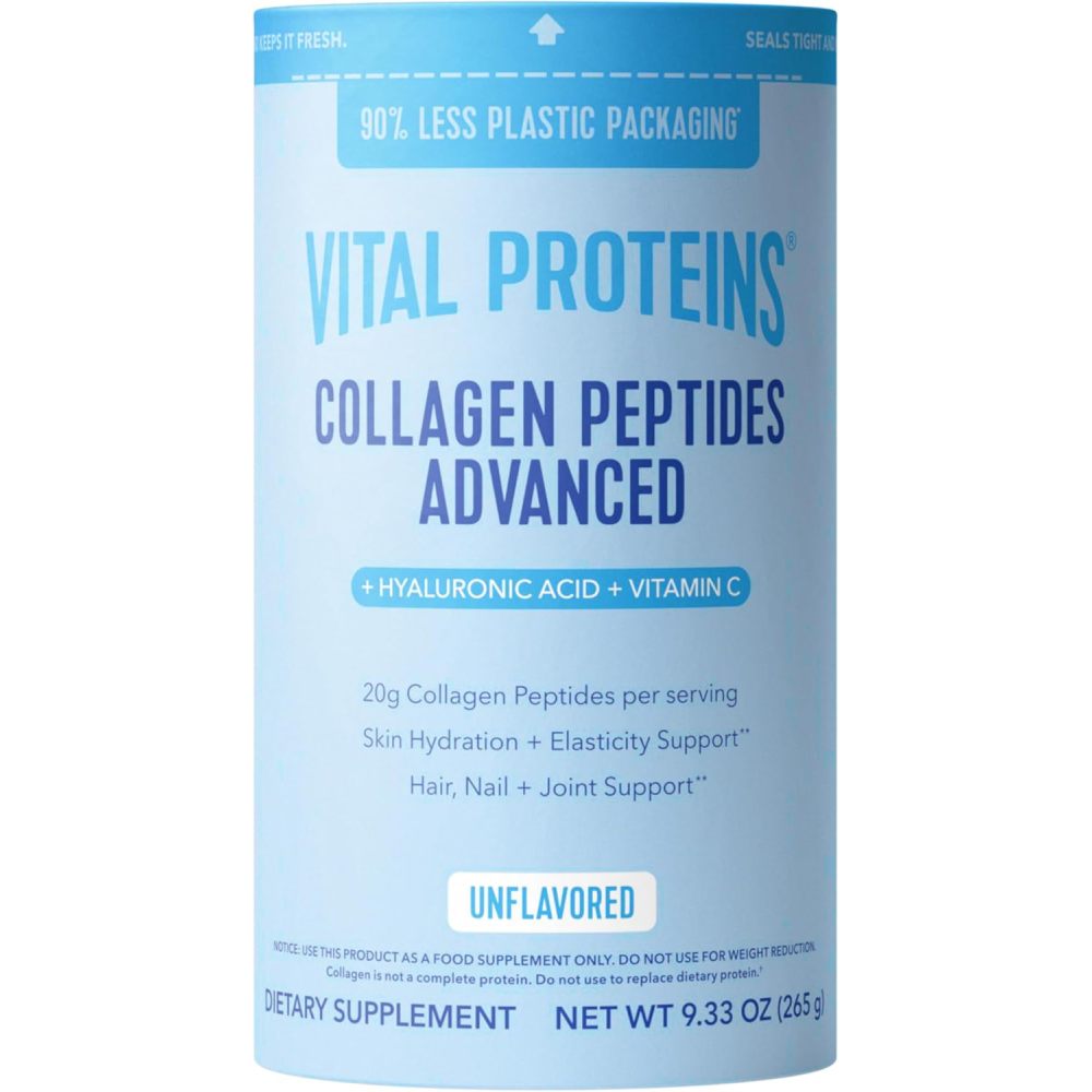 Vital Protein Collagen Peptides Advanced with Hyaluronic Acid & Vitamin C Support Healthy Skin, Hair, Nails, Joints, and Bones with This Premium Unflavoured 265g