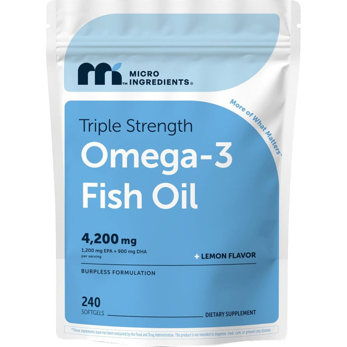 Microingredients Triple Strength Omega 3 Fish Oil 4200mg Per Serving Supports Brain, Memory & Heart Health 240 Softgels, EPA 1200mg & DHA 900mg, Deep Ocean Fish