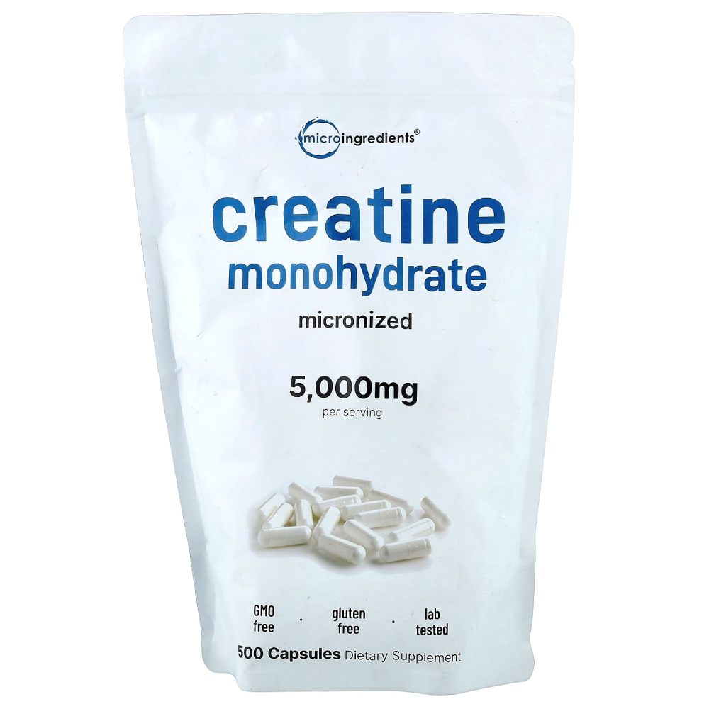 MicroIngredients Creatine Monohydrate 5000mg To Support Strength, Power, and Athletic Performance During high-Intensity Exercise 500 Caps