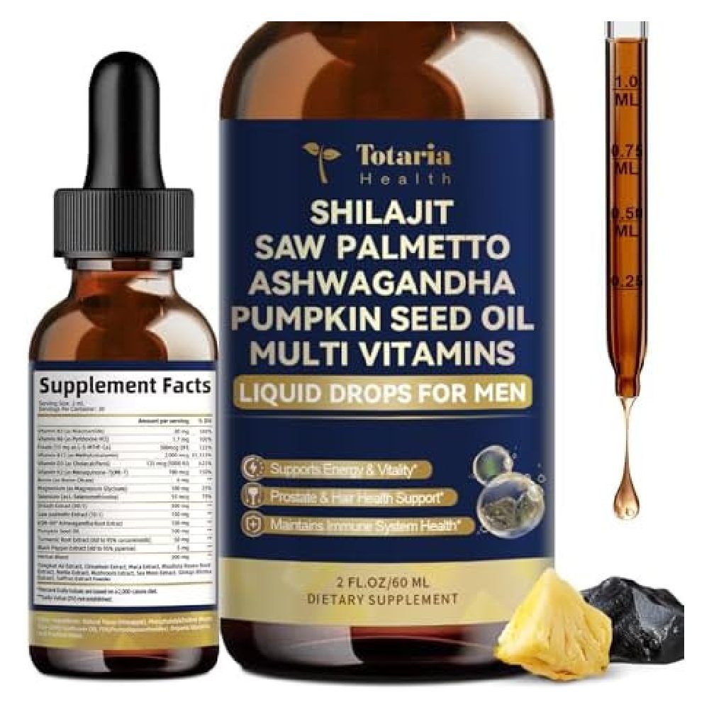 Totaria Shilajit Saw Palmetto Ashwagandha Pumpkin Seed Oil Multivitamin To Support Men’s Health, Daily Energy, and Overall Vitality 60 Ml For Men