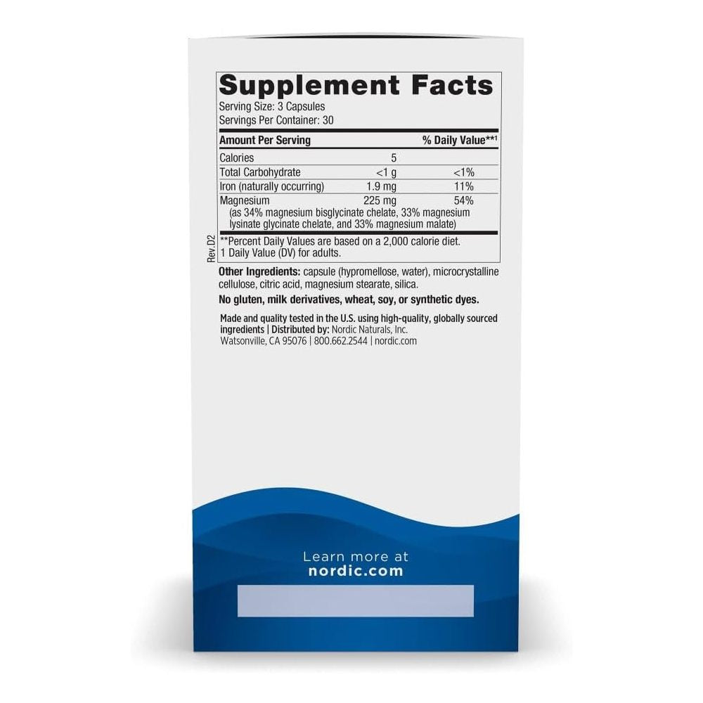 Nordic Naturals Magnesium Complex 225mg To Support Muscle Function, Energy Production, Nervous System Health, and Overall Wellness 90 Caps