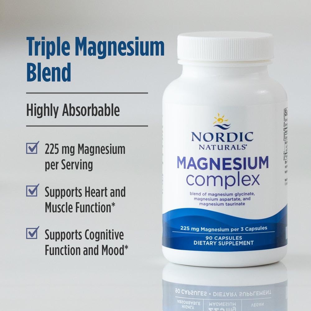 Nordic Naturals Magnesium Complex 225mg To Support Muscle Function, Energy Production, Nervous System Health, and Overall Wellness 90 Caps