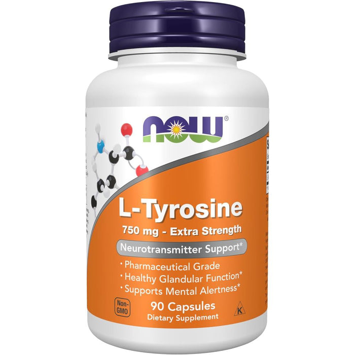 Now Foods L Tyrosine 750mg To Support Mental Focus, Alertness, Cognitive Performance, and Positive Mood Balance While Also Supporting Normal Thyroid Function 90 Caps