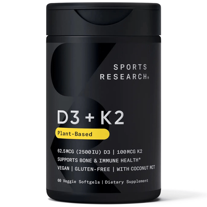 Sports Research Sr Vitamin D3 2500 IU + K2 62.5mcg To Support Bone, Teeth, and Immune Health 60 Veg Softgels