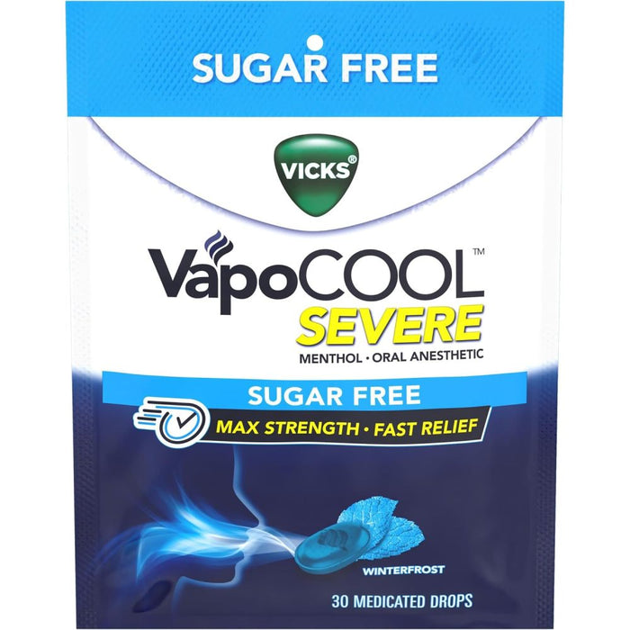 Vicks Vapocool To Provide Relief From Sore Throat Discomfort and Irritation 30 Medicated Drops Winterfrost Flavor Default Size