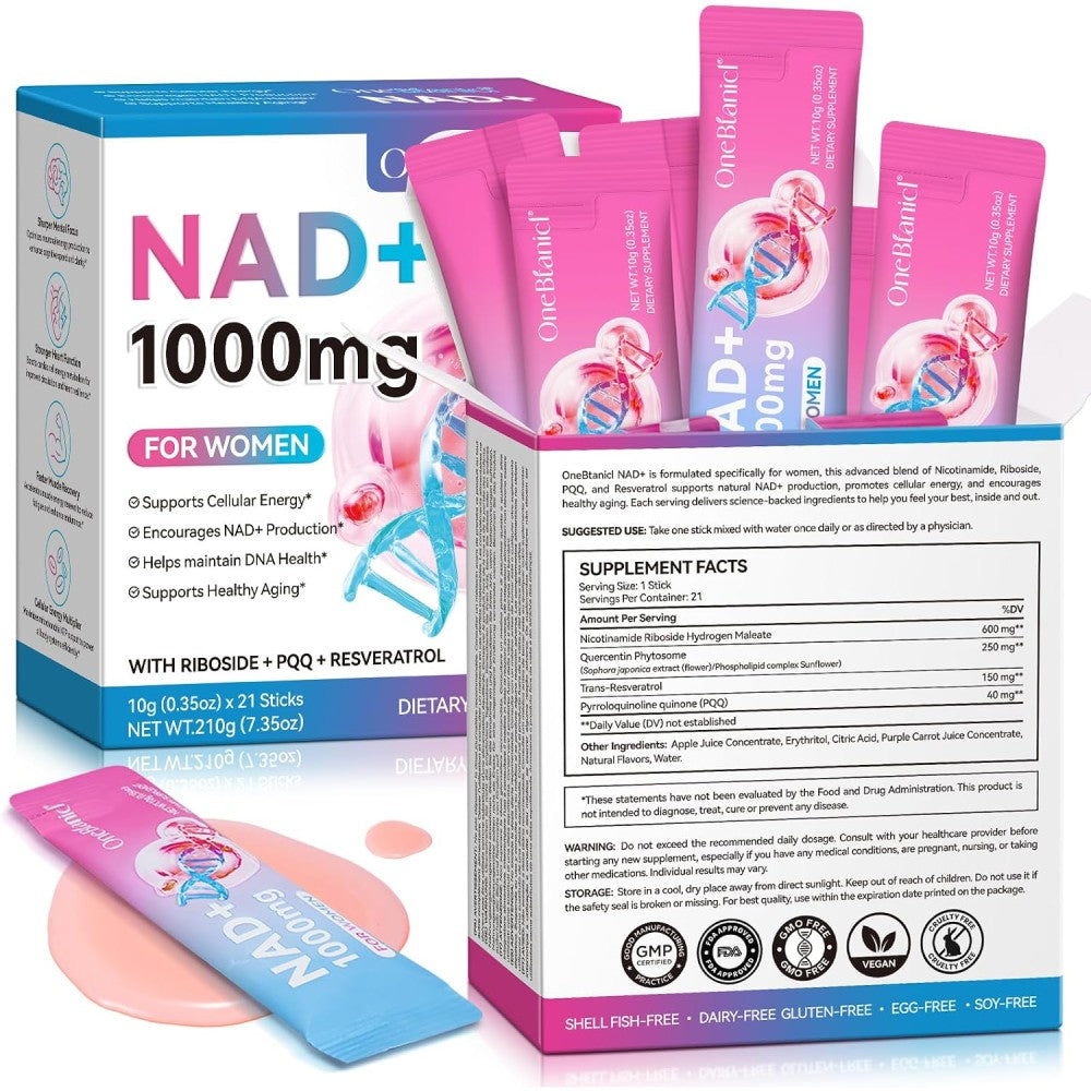 One Btanicl Nad+ 1000mg For Women To Support Women’s Cellular Energy and Overall Wellness 21 Sticks