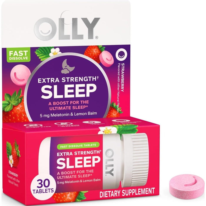 Olly Sleep 5mg Melatonin & Lemon Balm To Support Relaxation, Healthy Sleep, and the Natural Sleep-Wake Cycle 30 Tablets Strawberry Flavor
