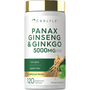 Carlyle Panax Ginseng & Ginkgo 5000mg To Support Energy, Vitality, Focus, Memory, and Overall Mental Wellness 120 Veg Caps