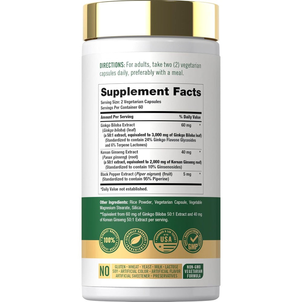 Carlyle Panax Ginseng & Ginkgo 5000mg To Support Energy, Vitality, Focus, Memory, and Overall Mental Wellness 120 Veg Caps