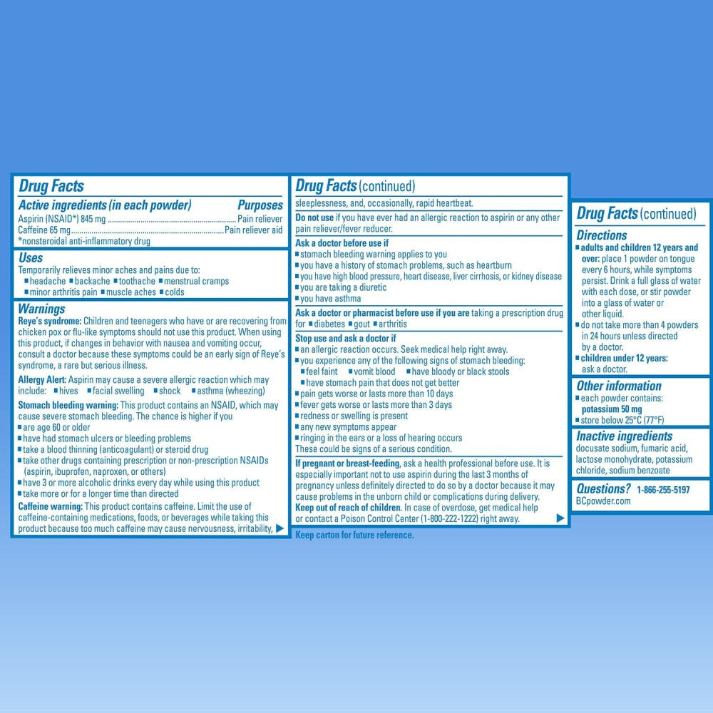 BC Aspirin Fast Pain Relief Powder 50 Packs