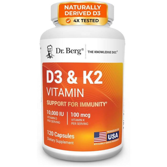 Dr Berg Vitamin D3 10.000IU + Vitamin K2 100mcg for Heart and Bone Health 120 Capsules
