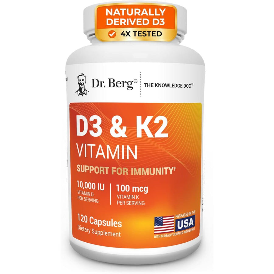 Dr Berg Vitamin D3 10.000IU + Vitamin K2 100mcg for Heart and Bone Health 120 Capsules