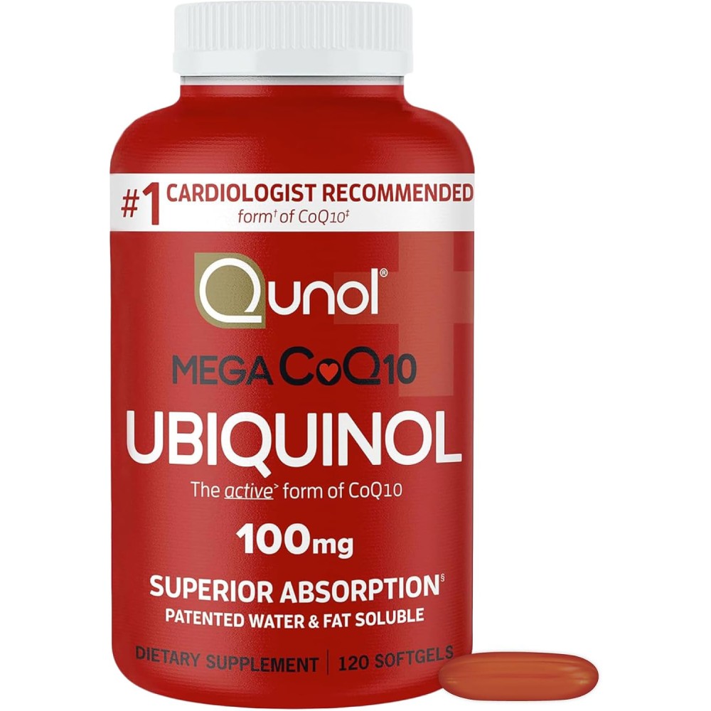 Qunol Mega CoQ10 Ubiquinol 100mg Active form of Coenzyme Q10 Supports Heart Health, Cellular Protection & Boosts Energy Levels 120 Softgels
