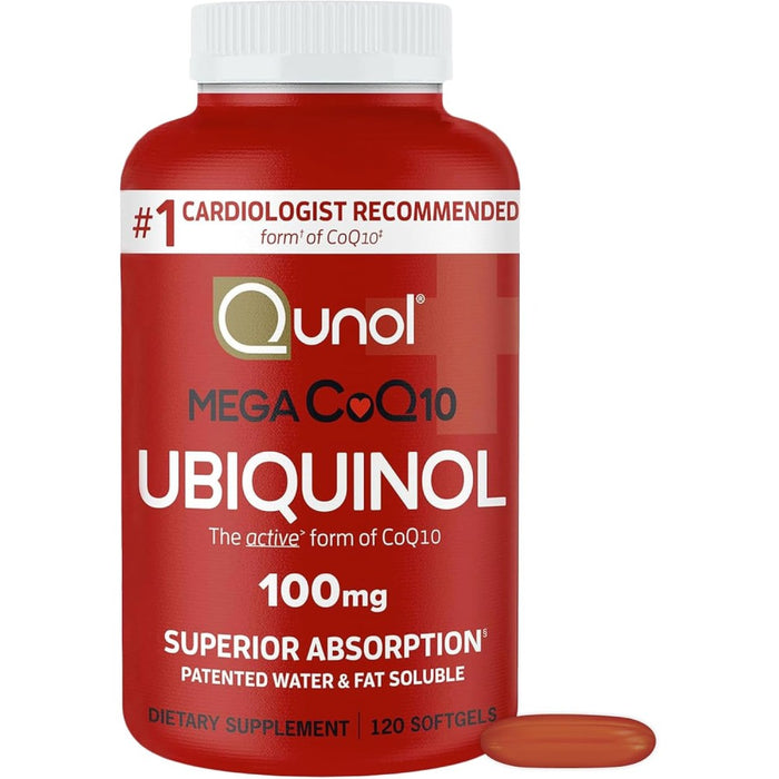 Qunol Mega CoQ10 Ubiquinol 100mg Active form of Coenzyme Q10 Supports Heart Health, Cellular Protection & Boosts Energy Levels 120 Softgels