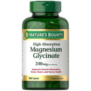 Nature's Bounty Magnesium Glycinate 240mg Supports Normal Muscle and Nerve Function, Energy Production, Electrolyte Balance, and Bone Health 180 Capsules