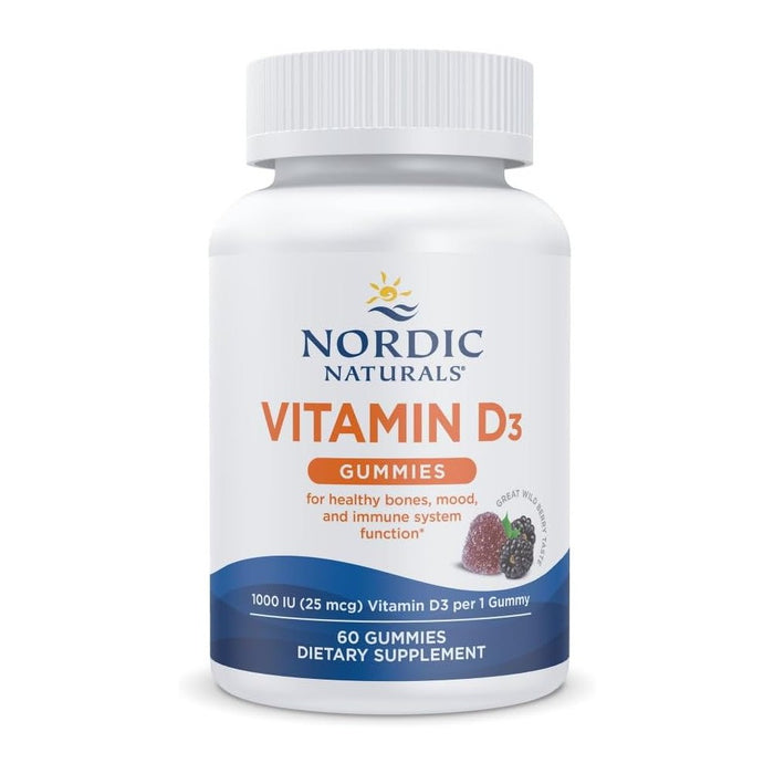 Nordic Naturals Vitamin D3 25mcg D3 To Support Bone and Teeth Health, Calcium Absorption, Immune System Function, and Normal Muscle Function 60 Gummies Berry Flavor