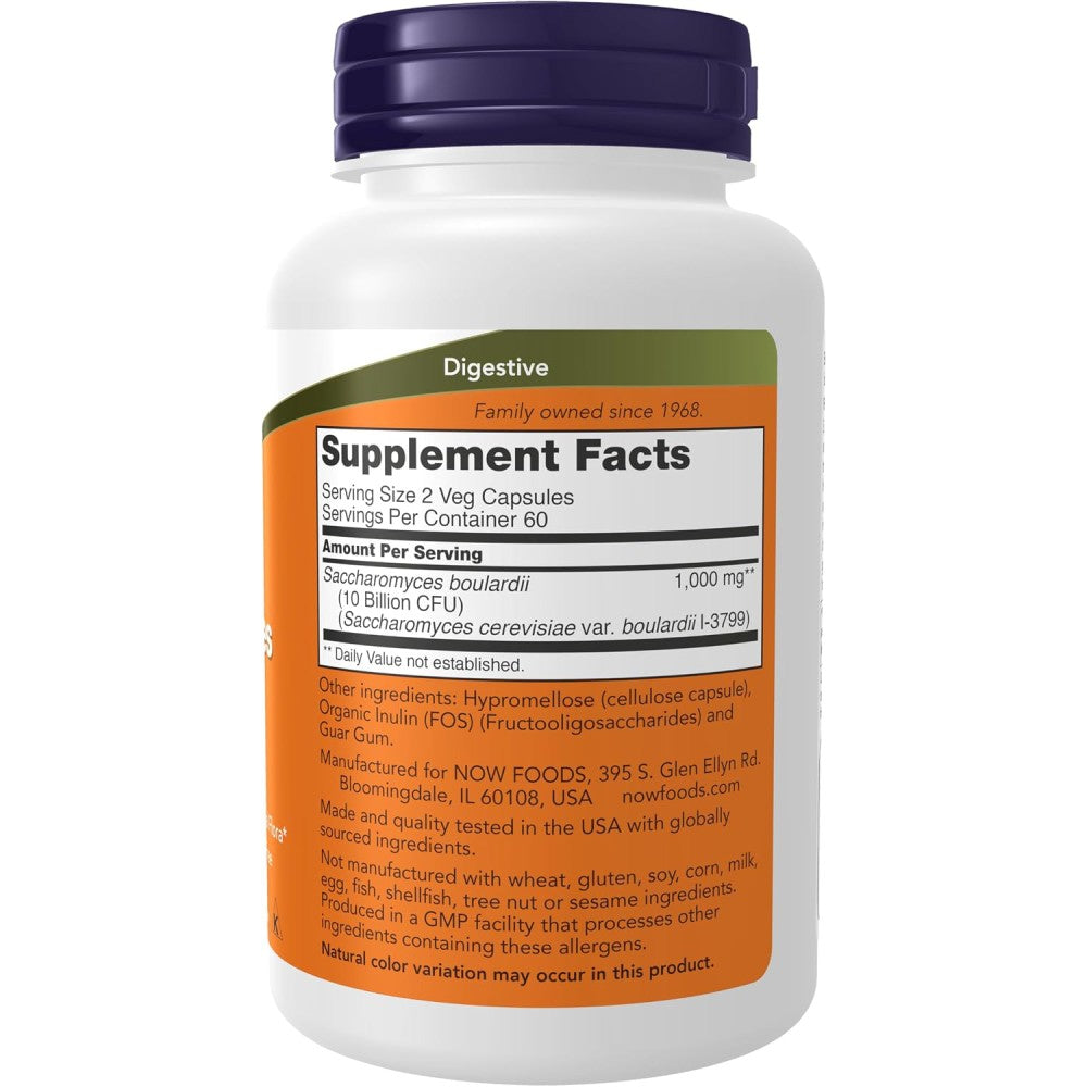 Now Foods Saccharomyces Boulardii1000mg Probiotic + 5 Billion CFU For Intestinal Support and Occasional Diarrhea 120 Veg Capsules