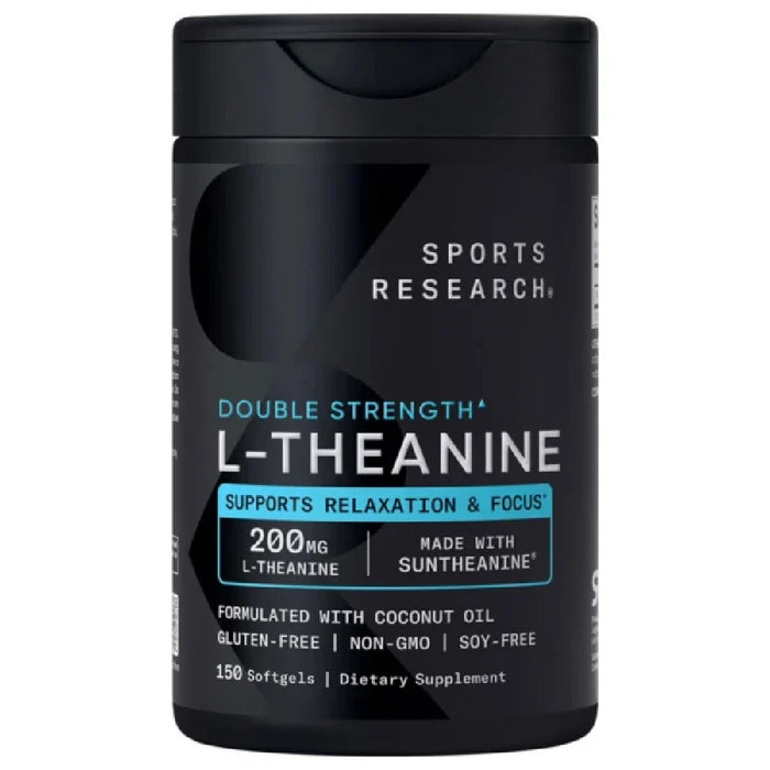 Sports Research Sr L Theanine Relaxation and Focus, with Organic Coconut Oil, Promotes Alertness & Relaxation, 200mg150 Softgel Capsules