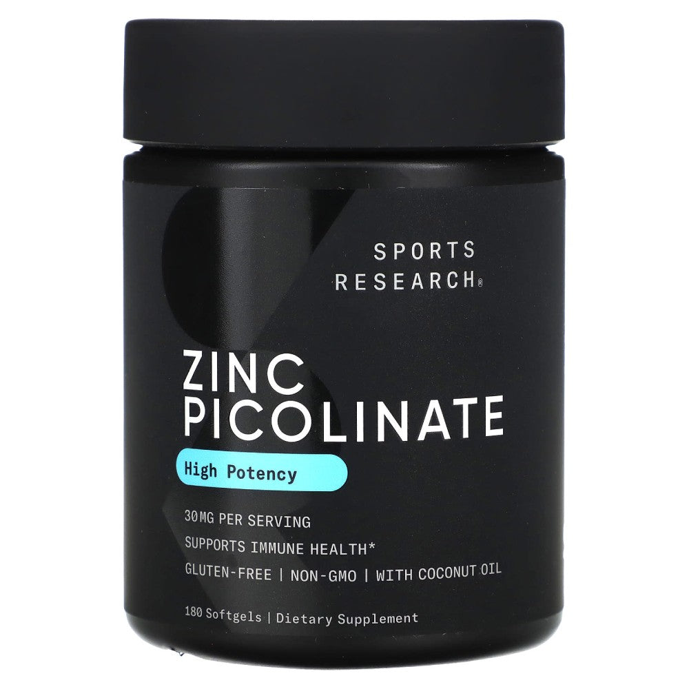 Sport Research SR Zinc Picolinate High Potency 30mg With Coconut Oil to Boost Immunity & Overall Health Support 180 Softgels