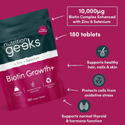 Nutrition Geeks Zinc + Selenium Biotin Growth To Support Overall Health, Immunity, and Beauty From Within 180 Tablets