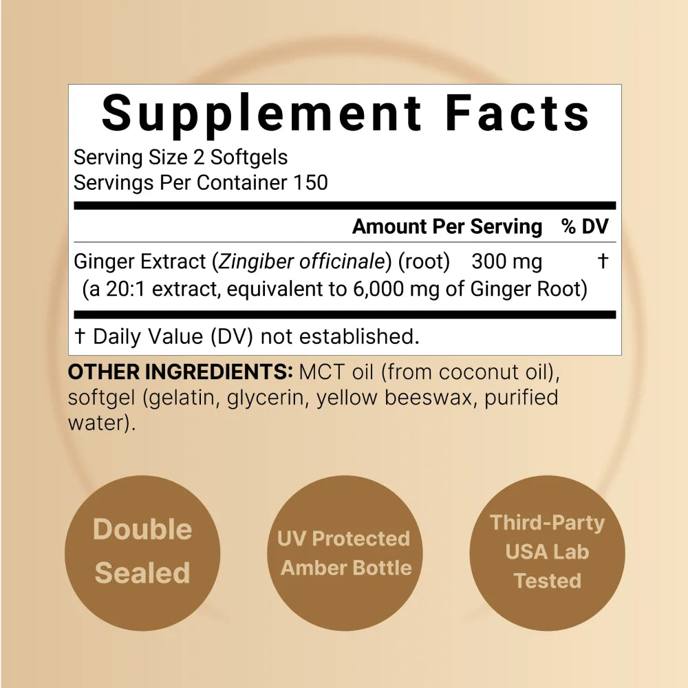 Naturebell Ginger Root Made With Mct Oil Support Healthy Higestion, Reduces Occasional Inflammation, Boosts Immunity, and Contributes To Overall Joint Health and Daily Energy Levels 300 Softgels