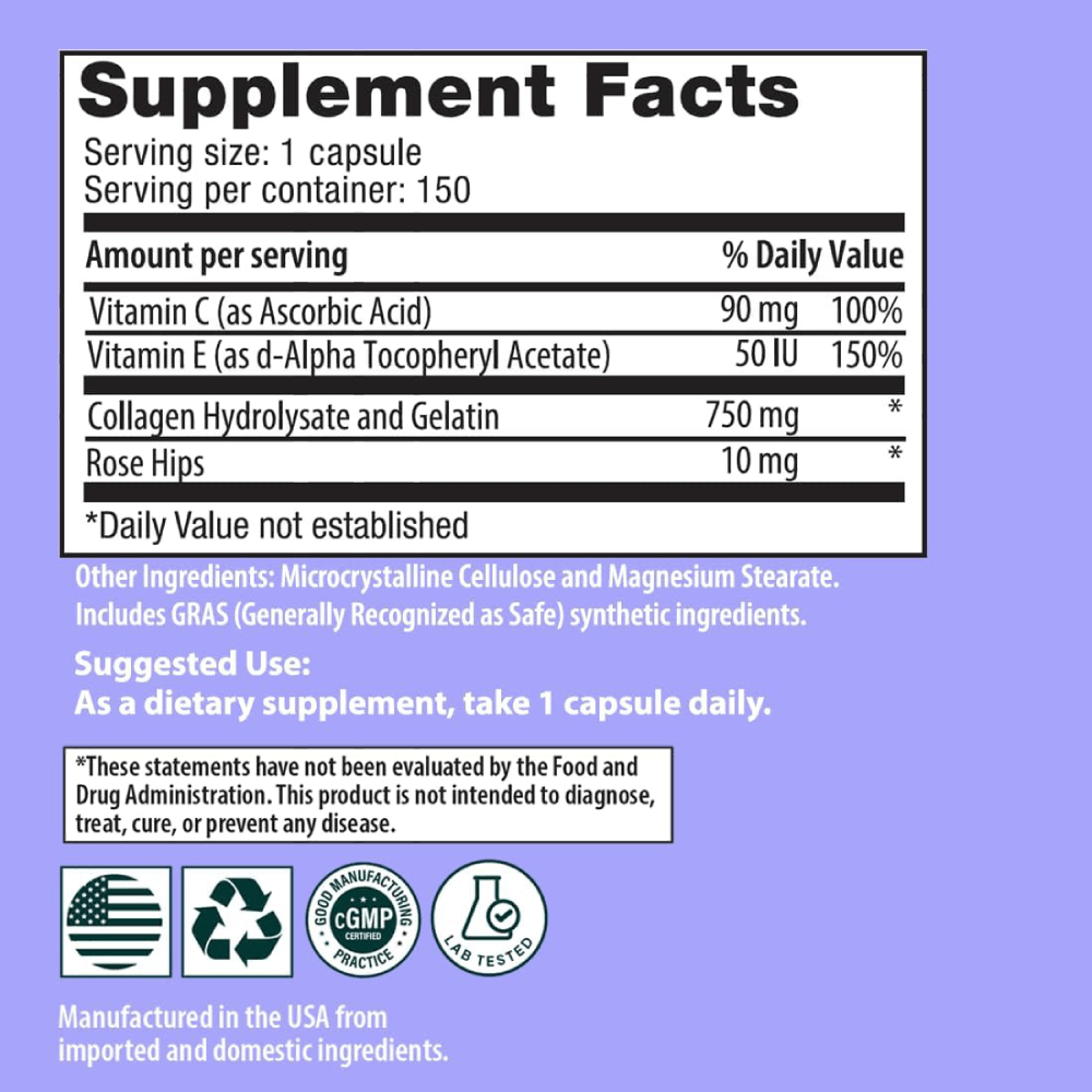 Sanar Naturals Collagen Pills with Vitamin C, E Wrinkle Formula Supports Hair, Nail, Skin, Joint & Bone Health Hydrolyzed Collagen for Women & Men Supplement Grass Fed Non-GMO 150 Capsules