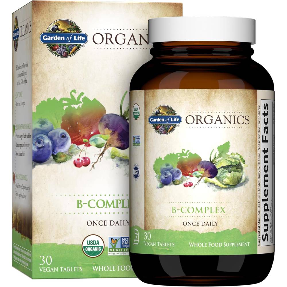 Garden of Life Mykind Organics Vitamin B Complex, Once Daily with Folate, B12, Niacin, B6, Biotin, For Metabolism, Energy & Supports Nerves Health 30 Tablets