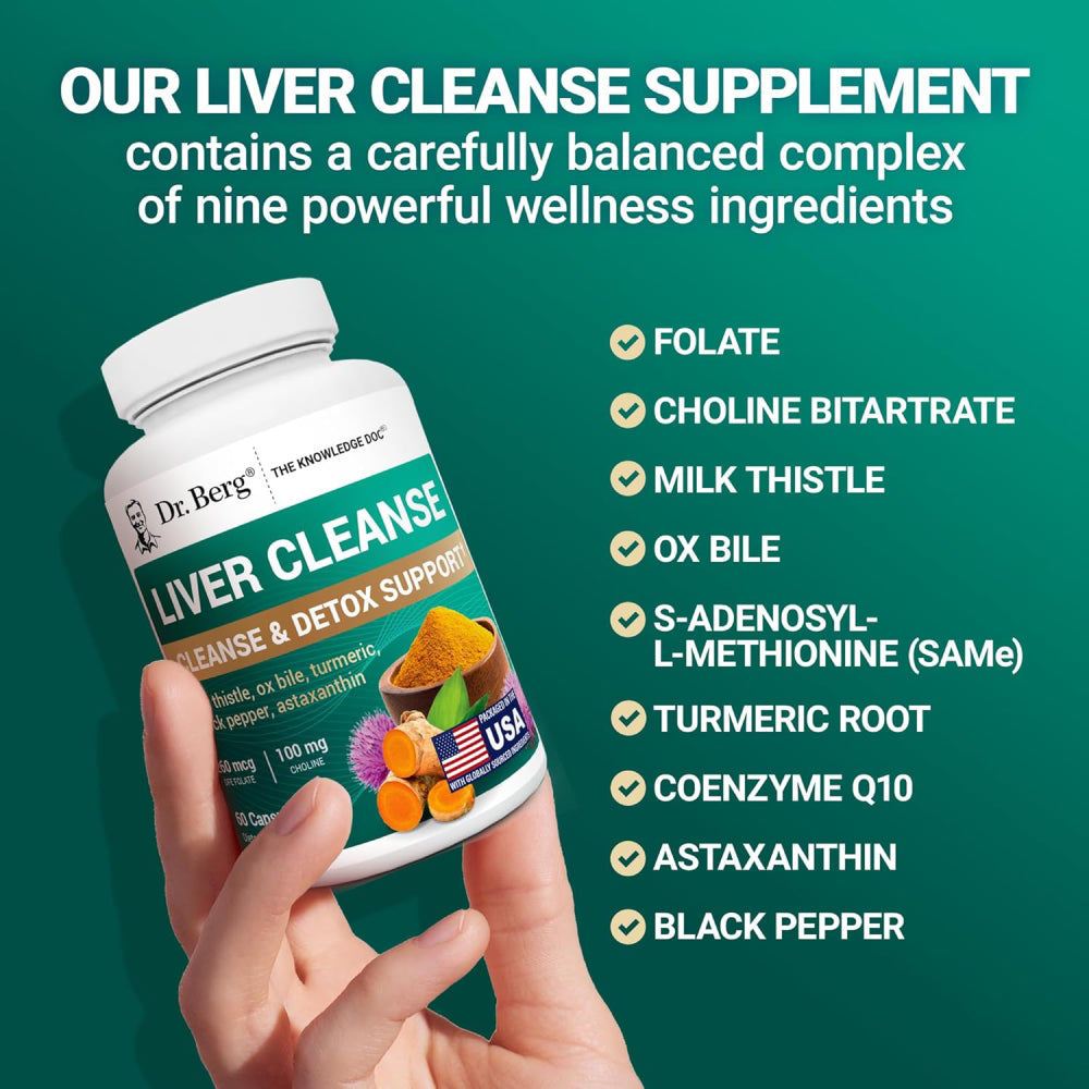 Dr berg Liver Cleanse 260mcg Dfe Folate 100mg Choline To Support Liver Health and Help the Body Eliminate Toxins. It Contains Folic Acid and Choline To Enhance Liver Function, Improve Fat Metabolism, and Boost Daily Energy 60 Caps