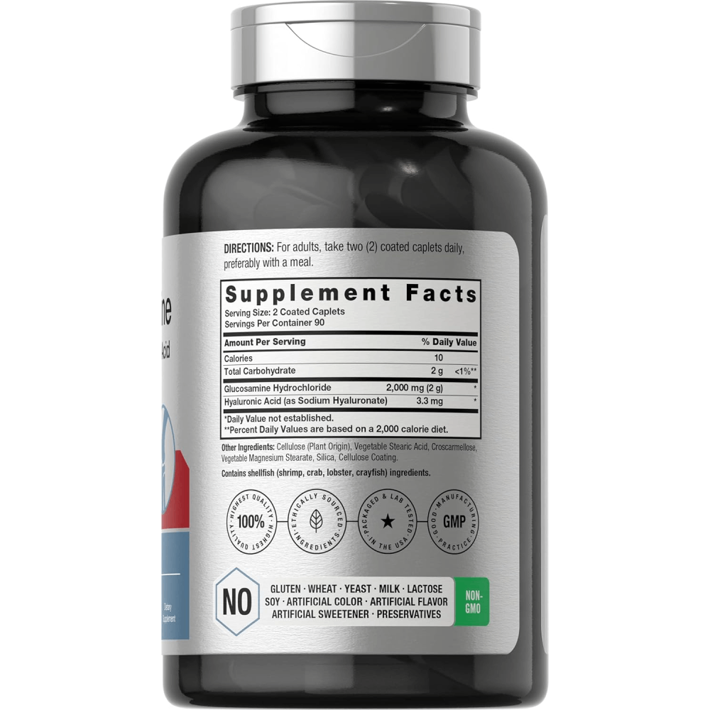 Horbäach Glucosamine HCL with Hyaluronic Acid 2000mg 120 Coated Caplets Non-GMO & Gluten Free Supplement