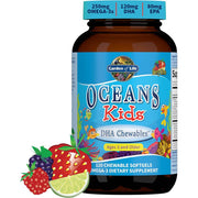 Garden of Life Oceans Kids , DHA Chewable with Omega 3s, EPA, Vitamin D3, Heart & Immune Health, Berry Lime, Sugar Free, 120 softgel