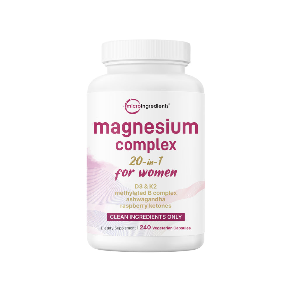 MicroIngredients magnesium Complex For Women tTo Support Women’s Health With Highly Absorbable Magnesium. It Helps Support Muscle and Nerve Function, Reduce Daily Stress and Cramps, and Promote Relaxation and Better Sleep 240 Veg Caps