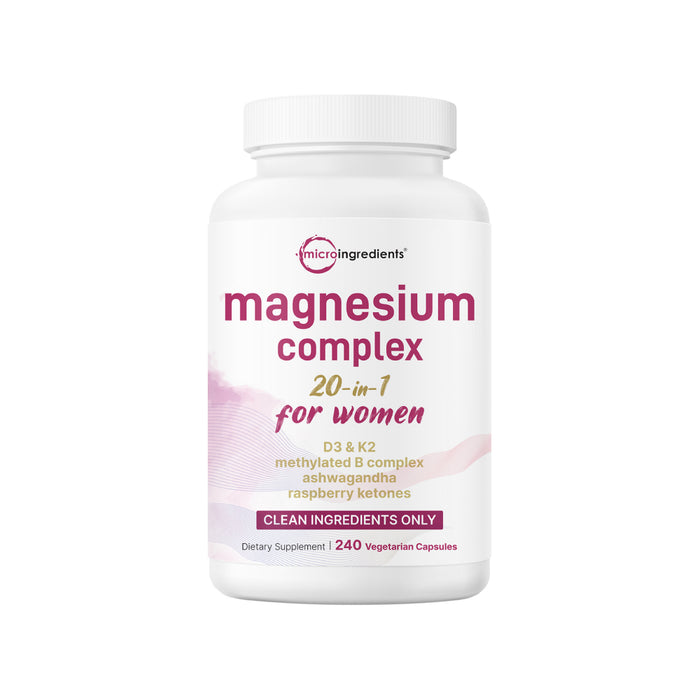 MicroIngredients magnesium Complex For Women tTo Support Women’s Health With Highly Absorbable Magnesium. It Helps Support Muscle and Nerve Function, Reduce Daily Stress and Cramps, and Promote Relaxation and Better Sleep 240 Veg Caps