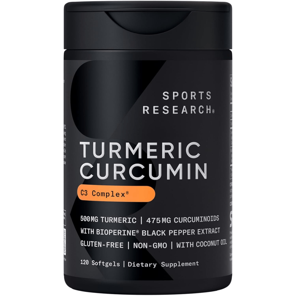 Sports Research Sr Turmeric Curcumin C3 Complex 500 Mg with 95% Curcuminoids, Bioperine and Organic Virgin Coconut Oil.120 Capsules