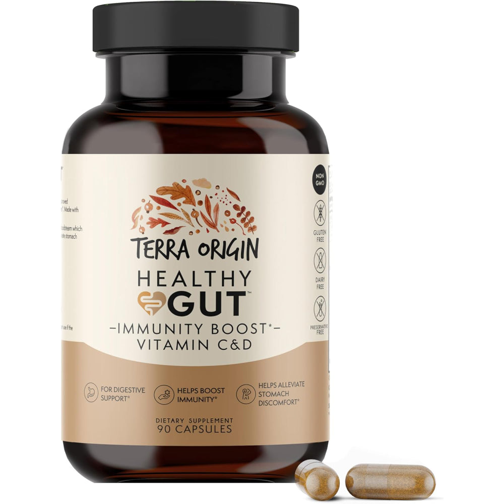 Terra Origin healthy Gut plus vitamins C & D, 90 capsules