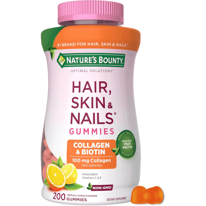 Nature's BountyHair, Skin and Nails Collagen Gummies and 2,500 mcg Biotin 200 Gummies Tropical Citrus Flavor