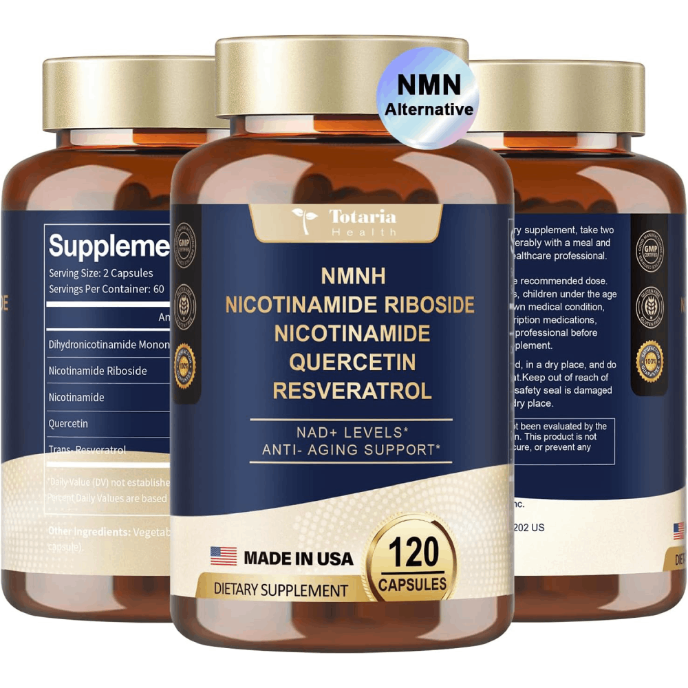 Totaria NMNH Alternative Supplement w/Niacinamide (Vitamin B3), Quercetin, Trans-Resveratrol, Support NAD+, Skin Cell Health, Anti-Aging & Energy, 120 Caps