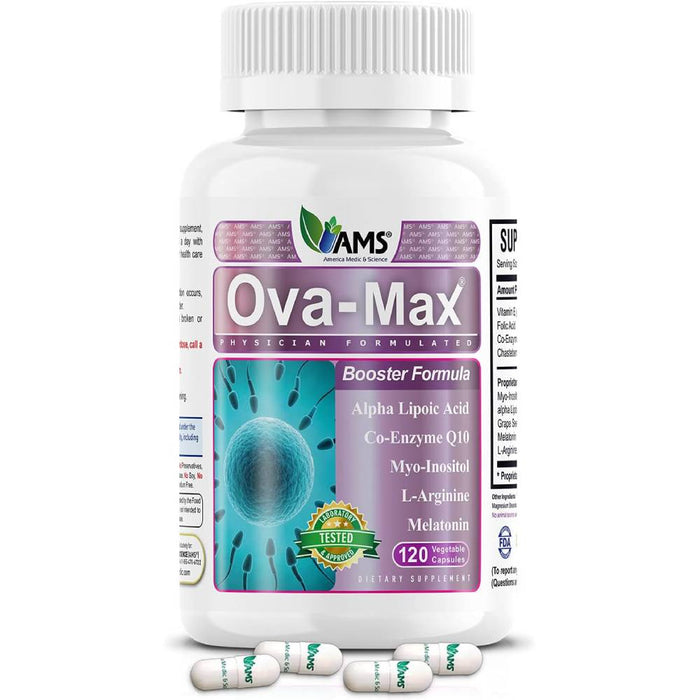 OVA-Max Prenatal Vitamins for Women, Boosts Fertility & Ovulation, Supplements with CoQ10, Folic Acid, & Myo-Inositol, 120 Capsules