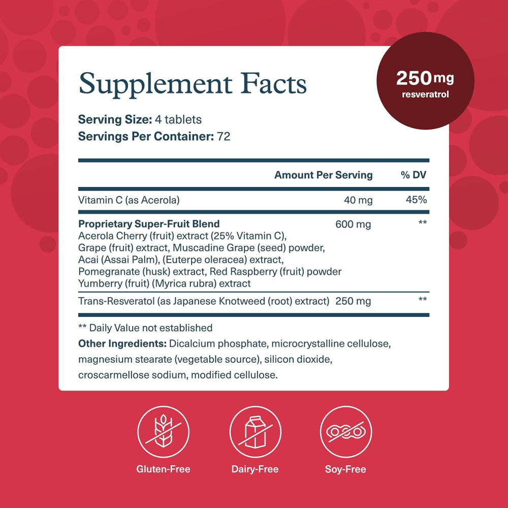 Youtheory Resveratrol with Acerola, 290 Count (1 Bottle)