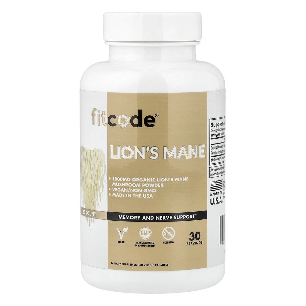 Fitcode Lion's Mane 1000mg Support Memory and Nerve 60 Veg Caps