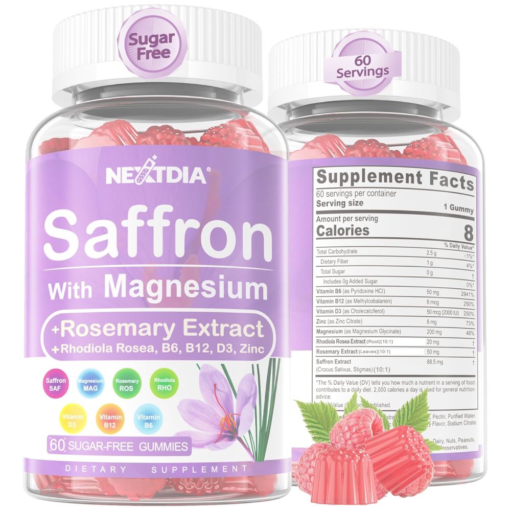 Nextdia Saffron with Magnesium To Support Mood Balance, Relaxation, and Overall Well-Being 60 Gummies