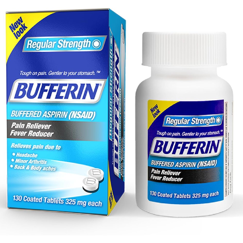 Bufferin Aspirin 325mg Effective Pain Relief 130 coated tabs